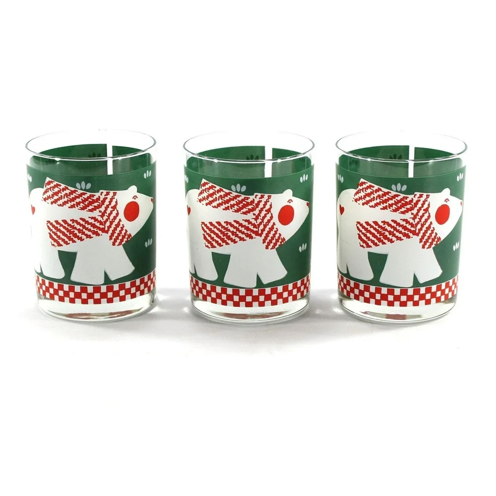 Double Old Fashioned Christmas Winter Cocktail Glasses Cera Set of 3 Polar Bear